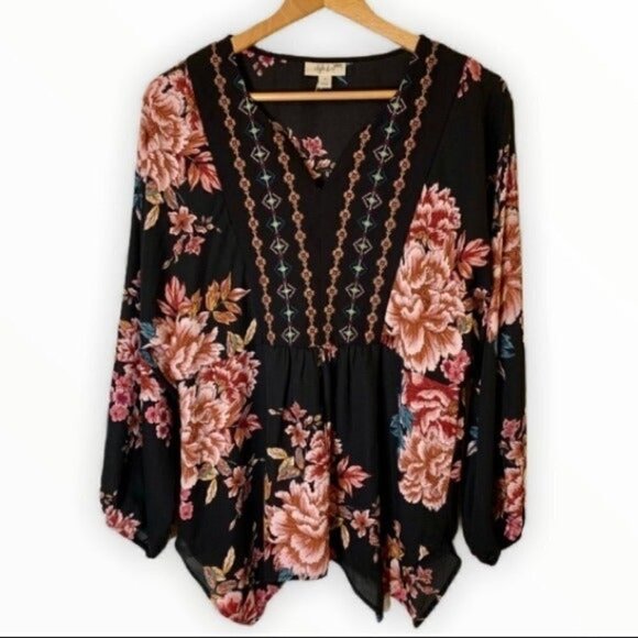 Style & Co Boho Floral Embroidered Blouse Small - Picture 2 of 9
